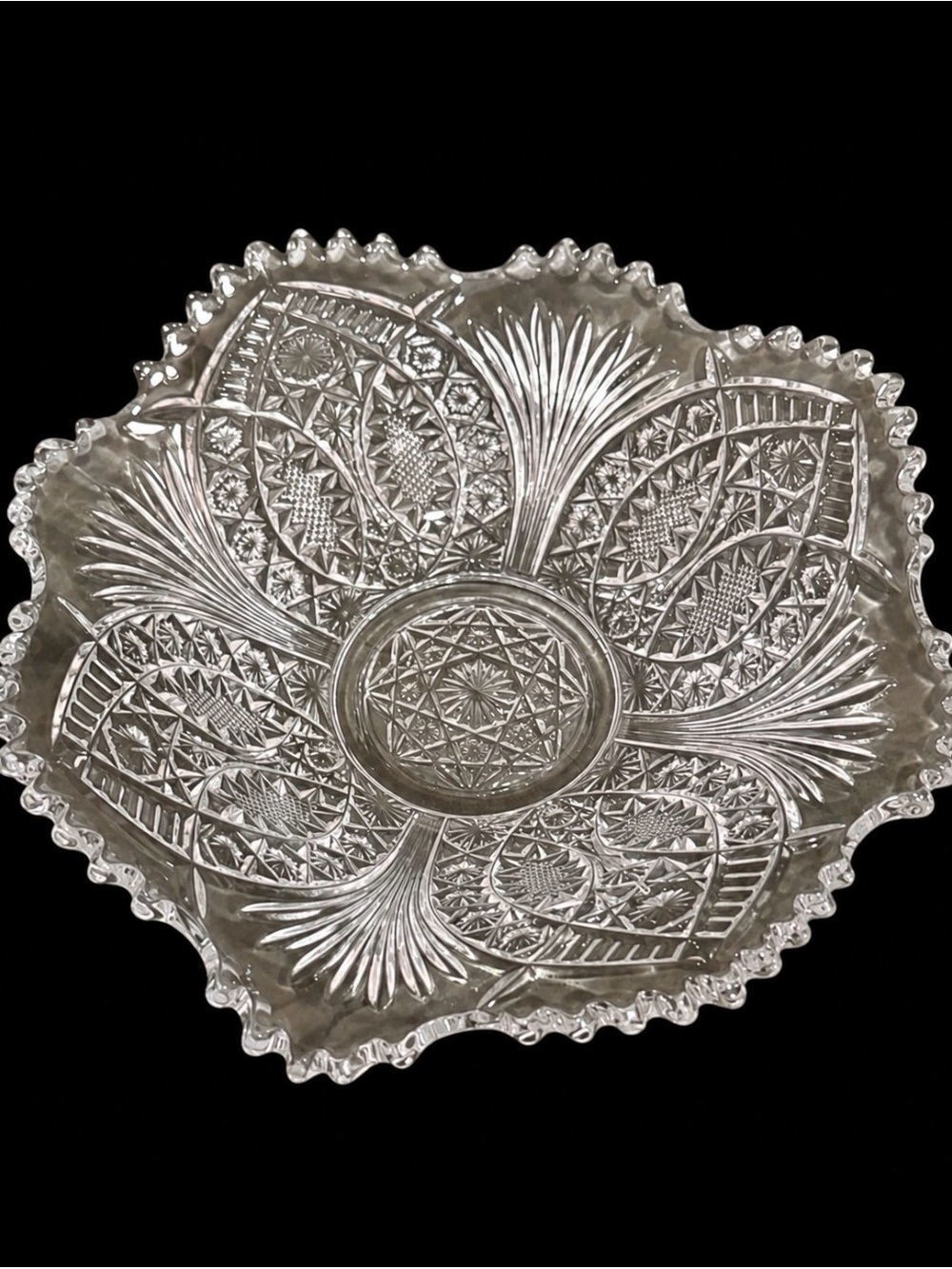 Clear Pressed Glass Decorative Bowl - Elegant Floral Cut Design